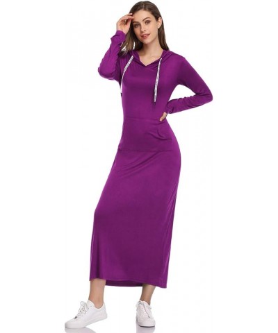 Women Long Sleeve Pullover Hoodie Dress Stripe Pocket Slim Sweatshirt Casual Maxi Dress Purple-long $17.33 Hoodies & Sweatshirts