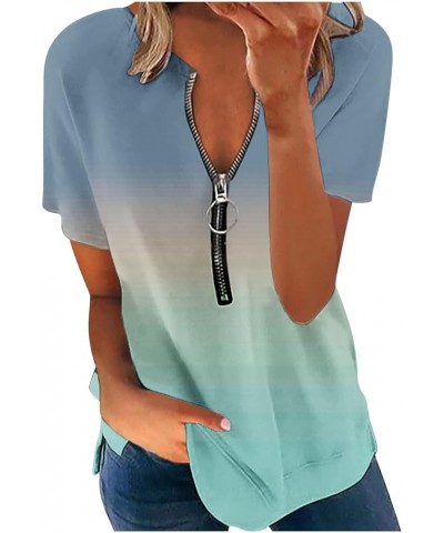 Womens Half Zipper Tops 2023 Summer Casual Dressy Short Sleeve V Neck T Shirts Cute Print Tees Trendy Tunic Fashion Blouses 2...