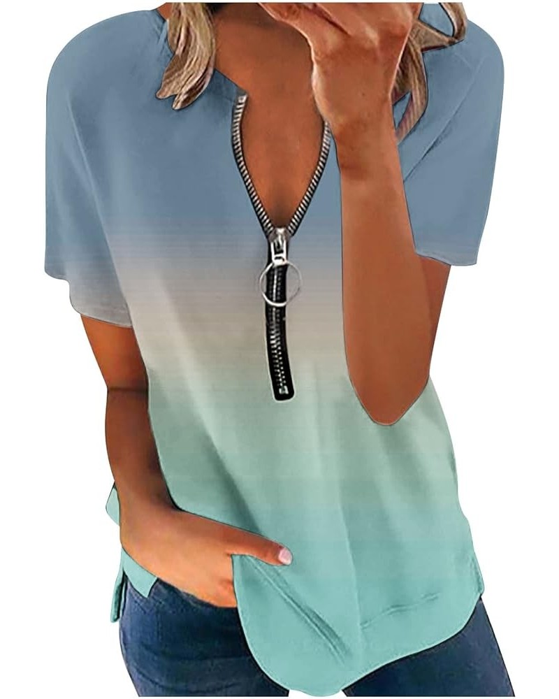 Womens Half Zipper Tops 2023 Summer Casual Dressy Short Sleeve V Neck T Shirts Cute Print Tees Trendy Tunic Fashion Blouses 2...