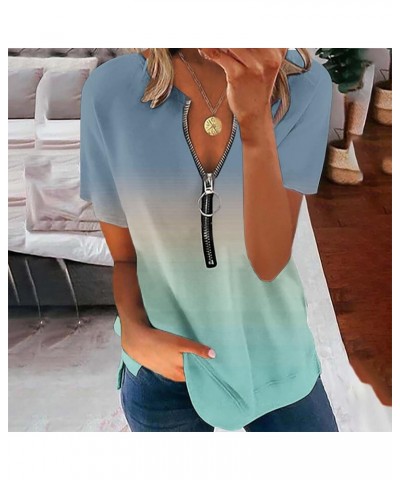 Womens Half Zipper Tops 2023 Summer Casual Dressy Short Sleeve V Neck T Shirts Cute Print Tees Trendy Tunic Fashion Blouses 2...