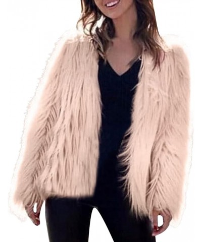 Womens 2023 Winter Faux Fur Jackets 2023 Fall Fashion Open Front Cropped Shaggy Coat Outerwear Long Sleeve Jacket S1-pink $23...