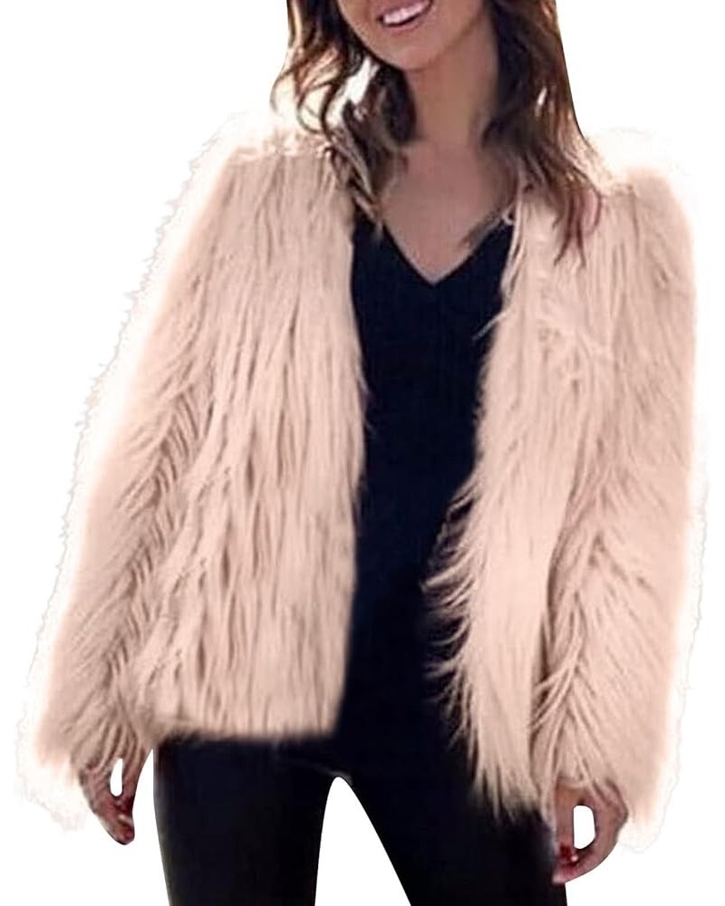 Womens 2023 Winter Faux Fur Jackets 2023 Fall Fashion Open Front Cropped Shaggy Coat Outerwear Long Sleeve Jacket S1-pink $23...