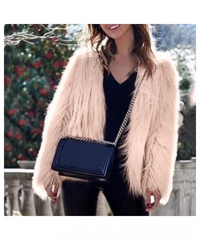 Womens 2023 Winter Faux Fur Jackets 2023 Fall Fashion Open Front Cropped Shaggy Coat Outerwear Long Sleeve Jacket S1-pink $23...