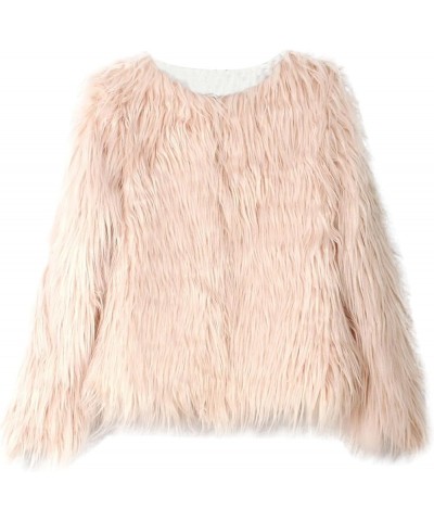 Womens 2023 Winter Faux Fur Jackets 2023 Fall Fashion Open Front Cropped Shaggy Coat Outerwear Long Sleeve Jacket S1-pink $23...