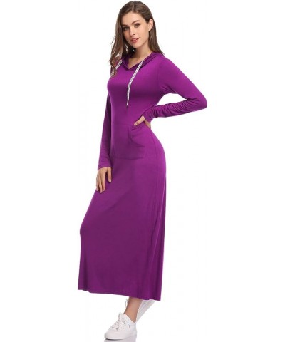 Women Long Sleeve Pullover Hoodie Dress Stripe Pocket Slim Sweatshirt Casual Maxi Dress Purple-long $17.33 Hoodies & Sweatshirts