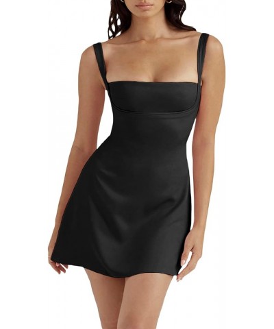 Sexy Women's Satin Bodycon Mini Dress Sleeveless Backless Low-Cut Summer A-line Night Club Dress Black $9.71 Dresses