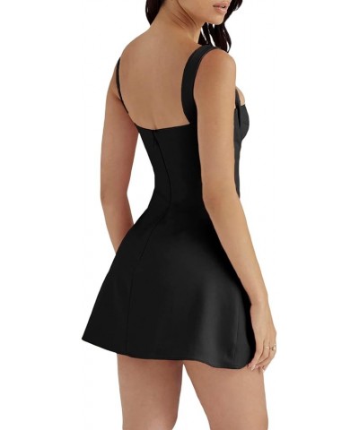 Sexy Women's Satin Bodycon Mini Dress Sleeveless Backless Low-Cut Summer A-line Night Club Dress Black $9.71 Dresses