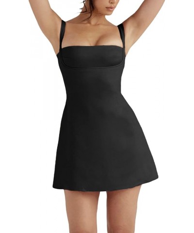 Sexy Women's Satin Bodycon Mini Dress Sleeveless Backless Low-Cut Summer A-line Night Club Dress Black $9.71 Dresses