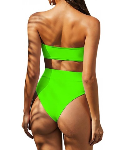 Women 2 Piece Sexy Underboob Cut Out Bikini Swimwear Silver Leather Patchwork Bathing Suit Neon Green $17.97 Swimsuits