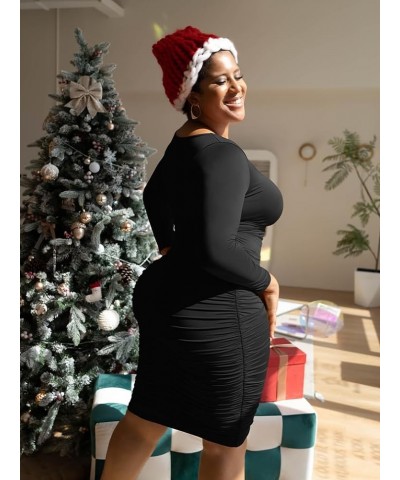 Women's Plus Size Sexy Bodycon Long Sleeve Scoop Neck Ruched Basic Midi Party Dress Black $17.97 Dresses