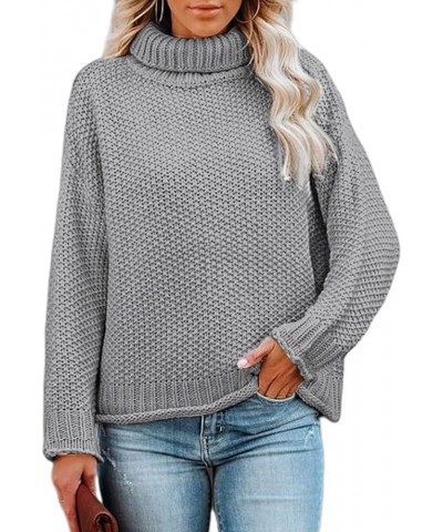 Womens Turtleneck Oversized Sweaters Batwing Long Sleeve Loose Pullover Sweater Chunky Knit Jumper Tops Grey $14.84 Sweaters