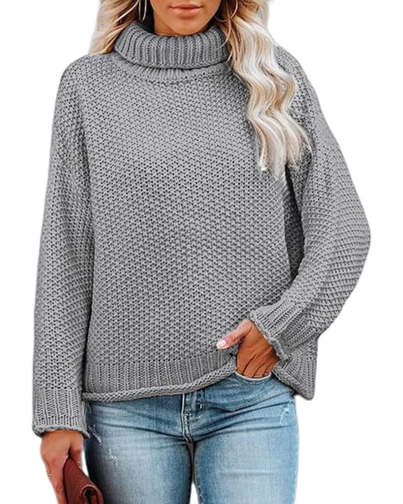 Womens Turtleneck Oversized Sweaters Batwing Long Sleeve Loose Pullover Sweater Chunky Knit Jumper Tops Grey $14.84 Sweaters