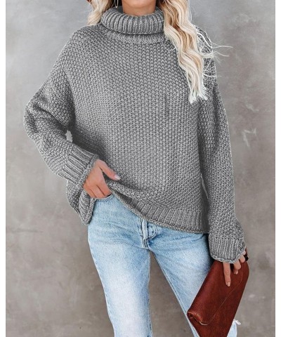 Womens Turtleneck Oversized Sweaters Batwing Long Sleeve Loose Pullover Sweater Chunky Knit Jumper Tops Grey $14.84 Sweaters