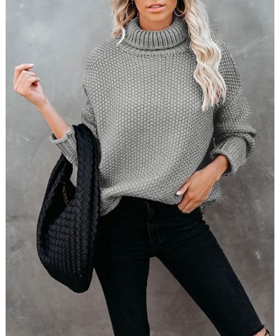 Womens Turtleneck Oversized Sweaters Batwing Long Sleeve Loose Pullover Sweater Chunky Knit Jumper Tops Grey $14.84 Sweaters