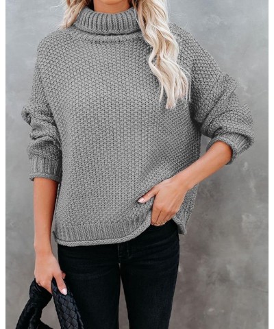 Womens Turtleneck Oversized Sweaters Batwing Long Sleeve Loose Pullover Sweater Chunky Knit Jumper Tops Grey $14.84 Sweaters