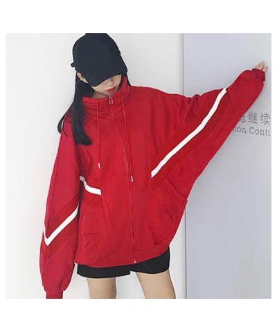 Womens Oversized Zip Up Hoodie Y2K Casual Long Sleeve Black Hooded Sweatshirt 90s Solid Zipper Jacket Cute Tops Z05 Red $10.7...