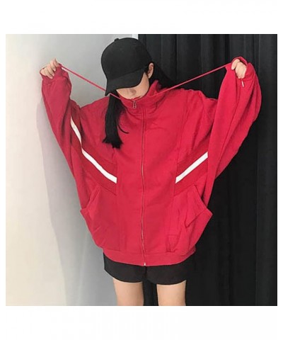 Womens Oversized Zip Up Hoodie Y2K Casual Long Sleeve Black Hooded Sweatshirt 90s Solid Zipper Jacket Cute Tops Z05 Red $10.7...