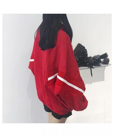 Womens Oversized Zip Up Hoodie Y2K Casual Long Sleeve Black Hooded Sweatshirt 90s Solid Zipper Jacket Cute Tops Z05 Red $10.7...