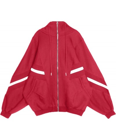 Womens Oversized Zip Up Hoodie Y2K Casual Long Sleeve Black Hooded Sweatshirt 90s Solid Zipper Jacket Cute Tops Z05 Red $10.7...