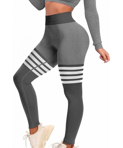 Womens High Waist Seamless Workout Leggings Scrunch Butt Tummy Control Yoga Pants Gym Tights 0 Stripe Grey $12.60 Activewear