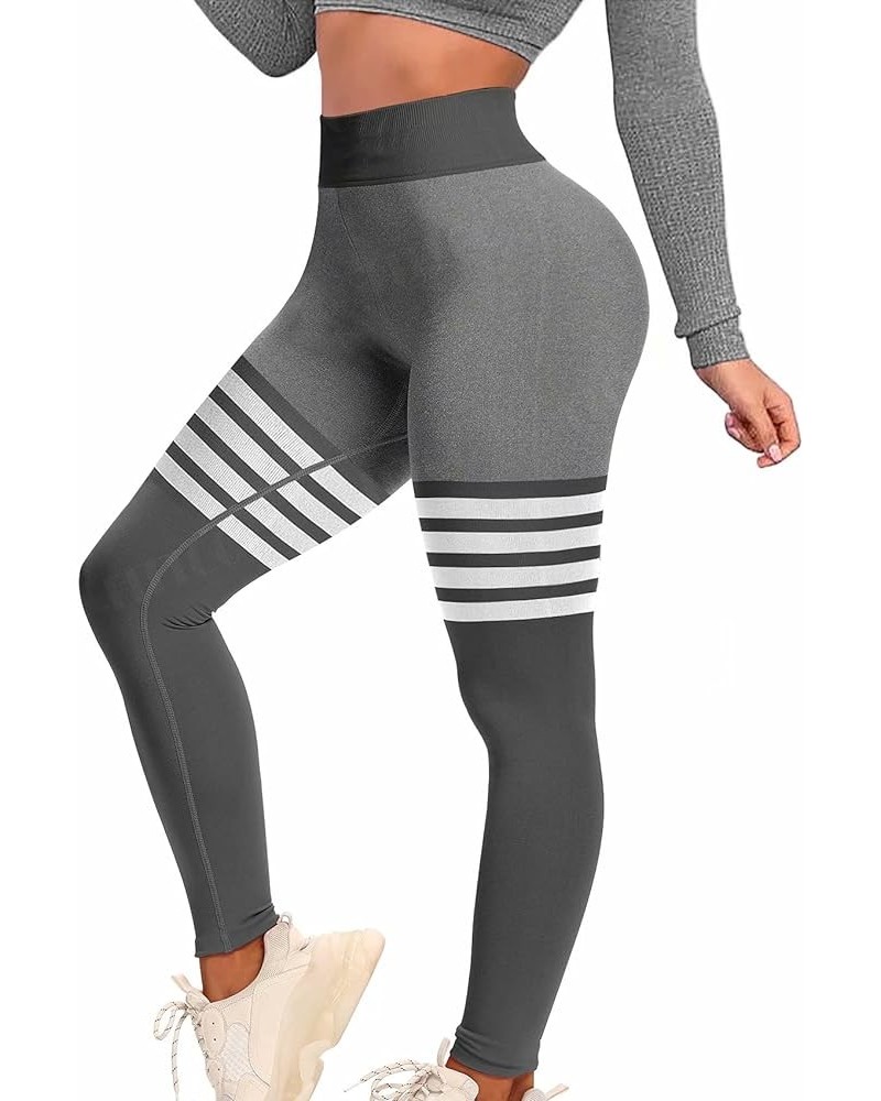 Womens High Waist Seamless Workout Leggings Scrunch Butt Tummy Control Yoga Pants Gym Tights 0 Stripe Grey $12.60 Activewear