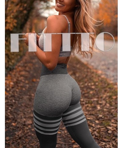 Womens High Waist Seamless Workout Leggings Scrunch Butt Tummy Control Yoga Pants Gym Tights 0 Stripe Grey $12.60 Activewear