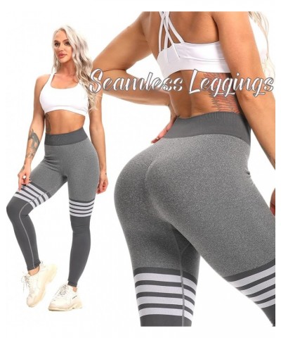 Womens High Waist Seamless Workout Leggings Scrunch Butt Tummy Control Yoga Pants Gym Tights 0 Stripe Grey $12.60 Activewear