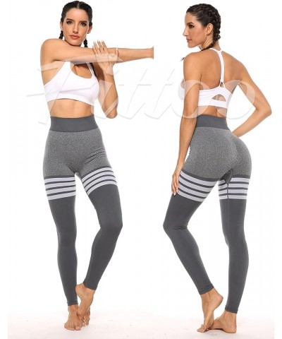 Womens High Waist Seamless Workout Leggings Scrunch Butt Tummy Control Yoga Pants Gym Tights 0 Stripe Grey $12.60 Activewear