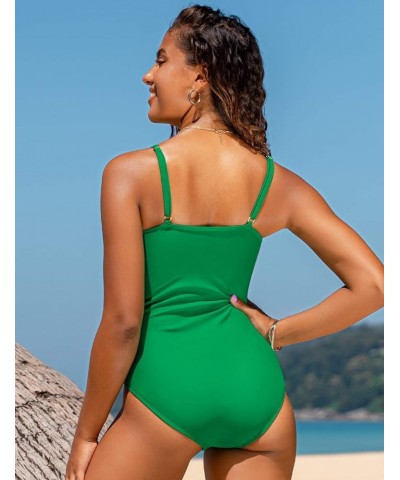 Women's One Piece Swimsuits Front Twist Swimwear V Neck Shirred Bathing Suit Monokini Tummy Control Green $13.95 Swimsuits