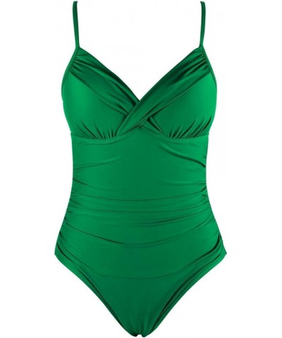 Women's One Piece Swimsuits Front Twist Swimwear V Neck Shirred Bathing Suit Monokini Tummy Control Green $13.95 Swimsuits