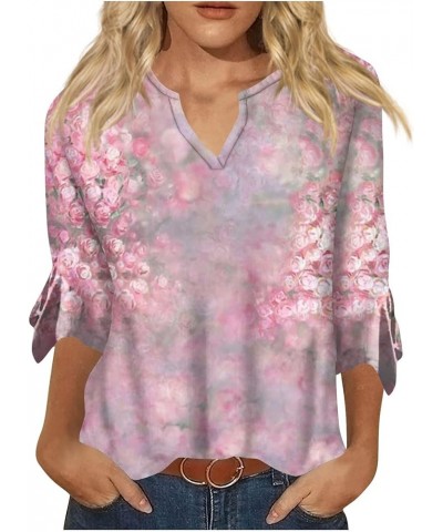 Fall Tshirts,Women's Top Loose Casual V-Neck Printed Blouses Bell 3/4 Sleeve T-Shirt 4-pink $7.68 T-Shirts