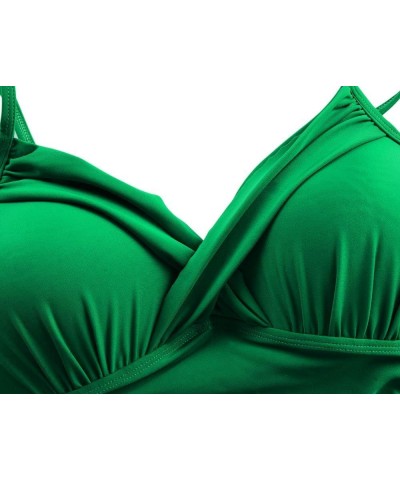 Women's One Piece Swimsuits Front Twist Swimwear V Neck Shirred Bathing Suit Monokini Tummy Control Green $13.95 Swimsuits