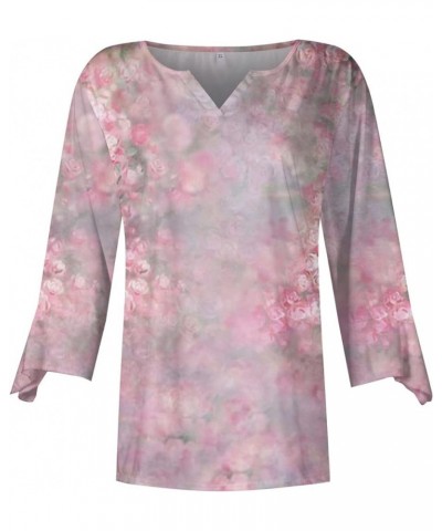 Fall Tshirts,Women's Top Loose Casual V-Neck Printed Blouses Bell 3/4 Sleeve T-Shirt 4-pink $7.68 T-Shirts