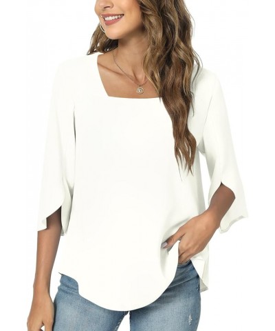 Womens 2024 Summer Casual Square Neck Loose Tunic Top for leggings 3/4 Sleeve Chiffon Blouse 03/White $18.89 Tops