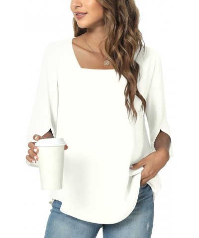 Womens 2024 Summer Casual Square Neck Loose Tunic Top for leggings 3/4 Sleeve Chiffon Blouse 03/White $18.89 Tops