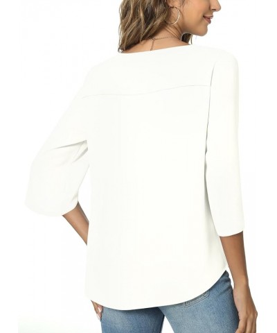 Womens 2024 Summer Casual Square Neck Loose Tunic Top for leggings 3/4 Sleeve Chiffon Blouse 03/White $18.89 Tops