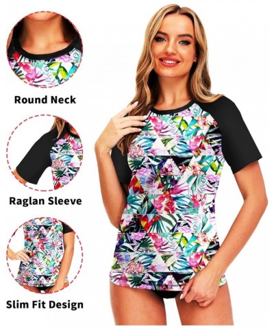 Women Short Sleeve Rash Guard UPF 50+ Tropical Sun Protection Floral Swim Shirts Tropical Black $14.57 Swimsuits