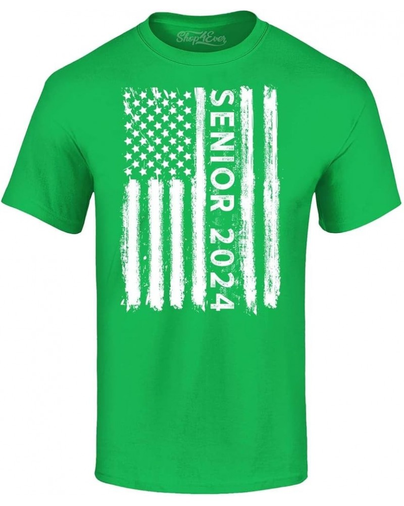 Senior 2024 American Flag Grad Graduation T-Shirt Irish Green $11.39 T-Shirts