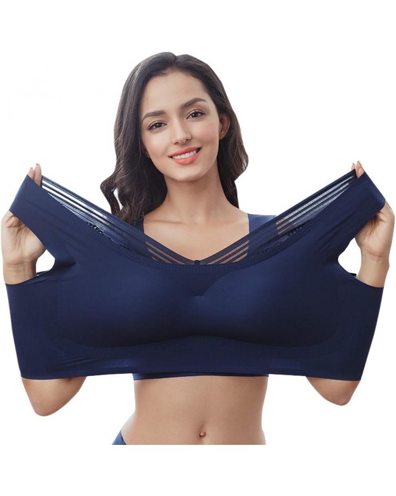 Women’s Sleep Bra Plus Size Stretch Wireless Bralette Sport Bras Navy $15.18 Lingerie