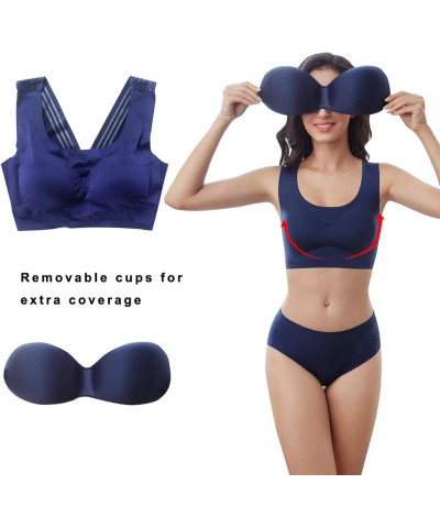 Women’s Sleep Bra Plus Size Stretch Wireless Bralette Sport Bras Navy $15.18 Lingerie