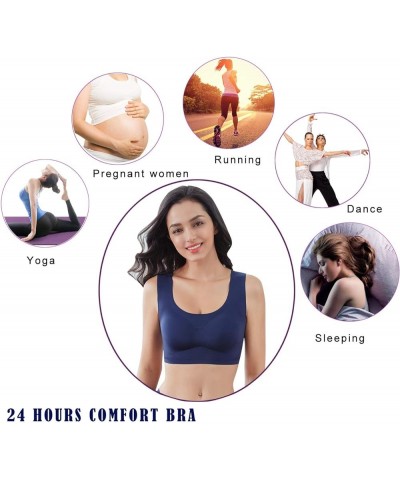 Women’s Sleep Bra Plus Size Stretch Wireless Bralette Sport Bras Navy $15.18 Lingerie