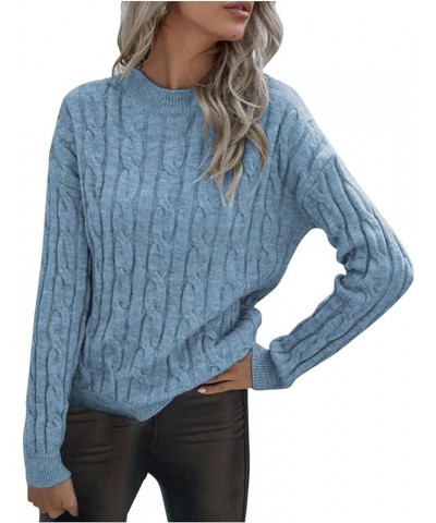 Women's Fall Winter Warm Knitted Sweaters Long Sleeve Crewneck 2023 Trendy Solid Cozy Tops Chunky Cable Knit Pullover Blue $1...