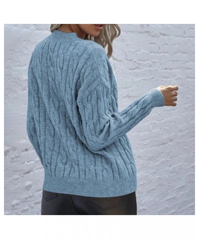 Women's Fall Winter Warm Knitted Sweaters Long Sleeve Crewneck 2023 Trendy Solid Cozy Tops Chunky Cable Knit Pullover Blue $1...