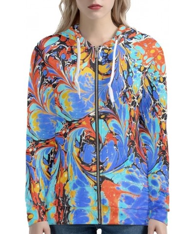 Womens Zip-up Hoodie with Kanga Pocket(XS-5XL) ,Cactus,Sunflowers,Butterfly Long Sleeve Sport Shirts Shell Jackets Fluid Art ...