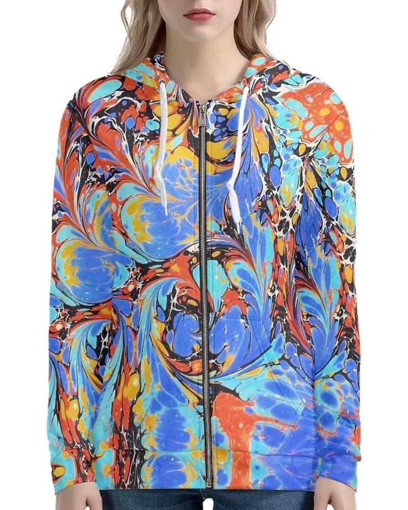 Womens Zip-up Hoodie with Kanga Pocket(XS-5XL) ,Cactus,Sunflowers,Butterfly Long Sleeve Sport Shirts Shell Jackets Fluid Art ...