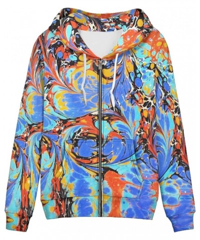 Womens Zip-up Hoodie with Kanga Pocket(XS-5XL) ,Cactus,Sunflowers,Butterfly Long Sleeve Sport Shirts Shell Jackets Fluid Art ...