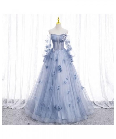 Puffy Sleeves Prom Dresses Long Ball Gowns 3D Flower Formal Princess Evening Party Dresses for Woman Royal Blue $40.40 Dresses