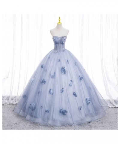 Puffy Sleeves Prom Dresses Long Ball Gowns 3D Flower Formal Princess Evening Party Dresses for Woman Royal Blue $40.40 Dresses