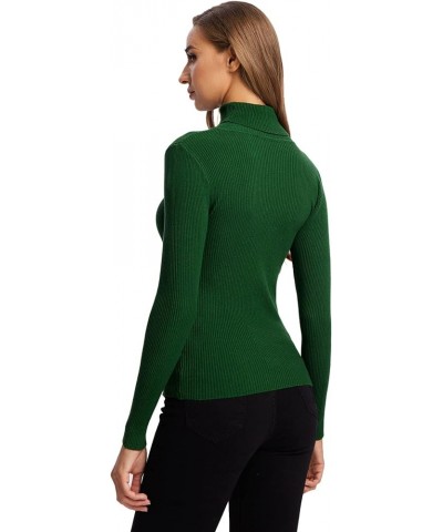 Women's Solid Slim Fit Turtleneck Long Sleeve T Shirt Top Dark Green $10.06 T-Shirts