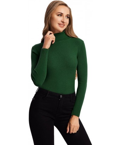 Women's Solid Slim Fit Turtleneck Long Sleeve T Shirt Top Dark Green $10.06 T-Shirts